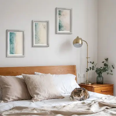 Lot de 3 tableaux peintures à l'aquarelle sur toile au style minimaliste