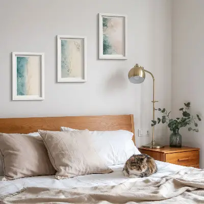 Lot de 3 tableaux peintures à l'aquarelle sur toile au style minimaliste