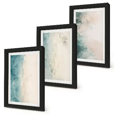 Lot de 3 tableaux peintures à l'aquarelle sur toile au style minimaliste