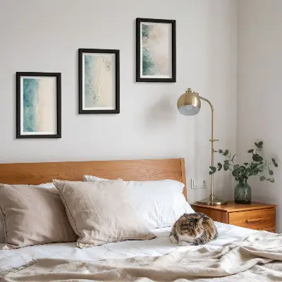 Lot de 3 tableaux peintures à l'aquarelle sur toile au style minimaliste