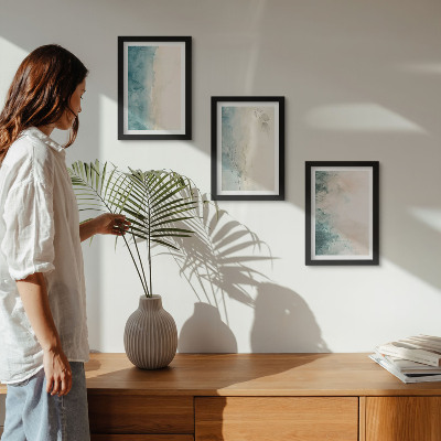 Lot de 3 tableaux Peintures à l'aquarelle sur toile, style minimaliste