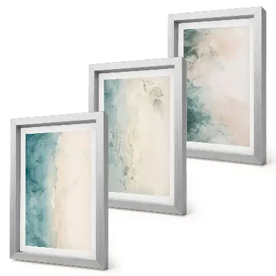 Lot de 3 tableaux peintures à l'aquarelle sur toile au style minimaliste