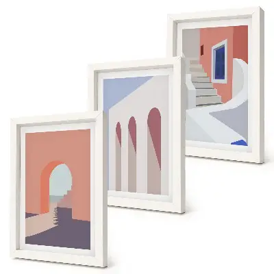 Ensemble de 3 tableaux illustrations d'architecture urbaine au style minimaliste