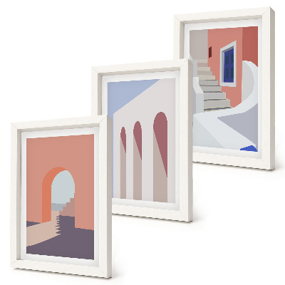 Ensemble de 3 tableaux Illustrations d'architecture urbaine dans un style minimaliste