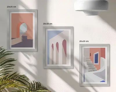 Ensemble de 3 tableaux illustrations d'architecture urbaine au style minimaliste