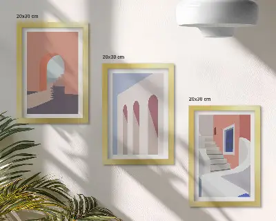 Ensemble de 3 tableaux illustrations d'architecture urbaine au style minimaliste