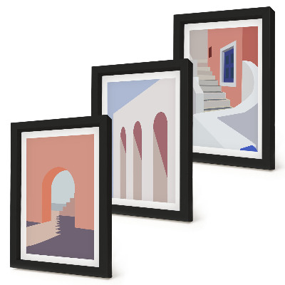Ensemble de 3 tableaux Illustrations d'architecture urbaine dans un style minimaliste
