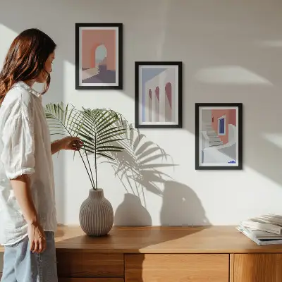 Ensemble de 3 tableaux illustrations d'architecture urbaine au style minimaliste