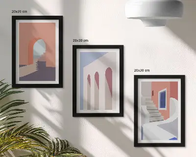 Ensemble de 3 tableaux illustrations d'architecture urbaine au style minimaliste