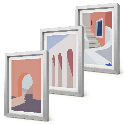 Ensemble de 3 tableaux Illustrations d'architecture urbaine dans un style minimaliste