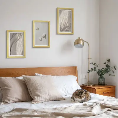 Mur de cadres avec gros plans de structures au style bohème moderne