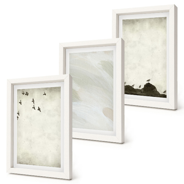 Mur de cadres Décorations minimalistes : oiseaux, rochers et coups de pinceau
