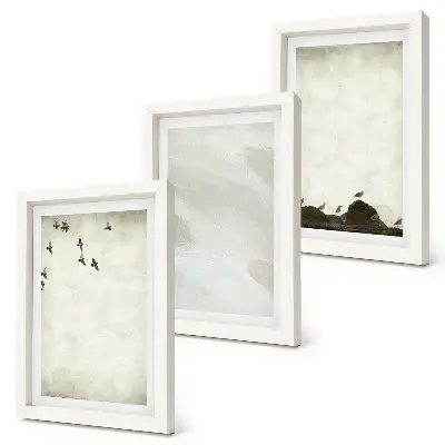 Mur de cadres décorations minimalistes avec motifs d'oiseaux, de rochers et de coups de pinceau