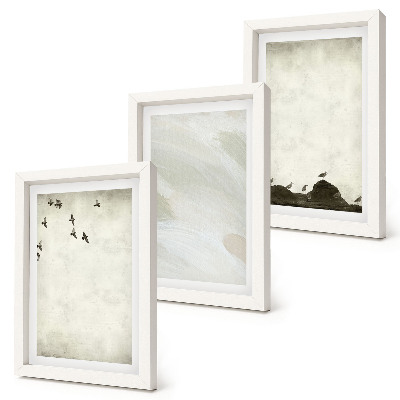 Mur de cadres Décorations minimalistes : oiseaux, rochers et coups de pinceau