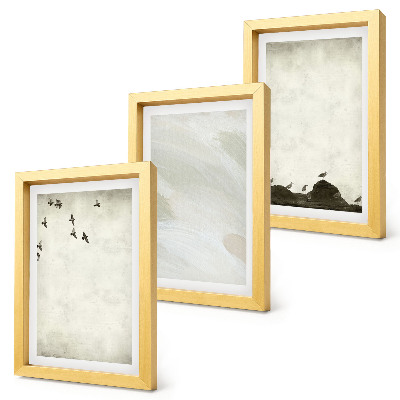 Mur de cadres Décorations minimalistes : oiseaux, rochers et coups de pinceau