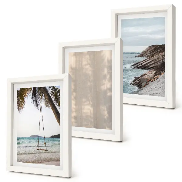 Lot de 3 tableaux paysage estival avec vue sur la mer et sable chaud