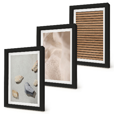 Mur de cadres Pierres, bois, tissu, textures variées