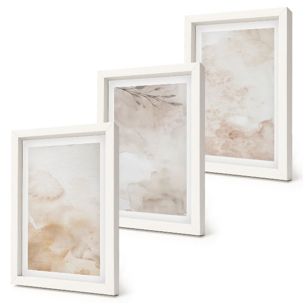 Ensemble de 3 tableaux Taches et feuilles à l'aquarelle aux couleurs pastel