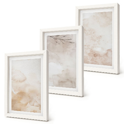Ensemble de 3 tableaux Taches et feuilles à l'aquarelle aux couleurs pastel