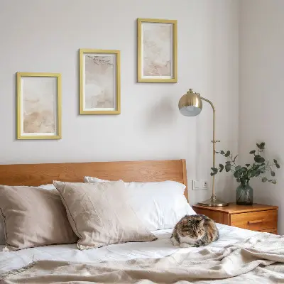 Ensemble de 3 tableaux motifs de taches et feuilles à l'aquarelle dans des tons pastel
