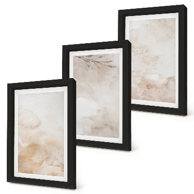 Ensemble de 3 tableaux Taches et feuilles à l'aquarelle aux couleurs pastel