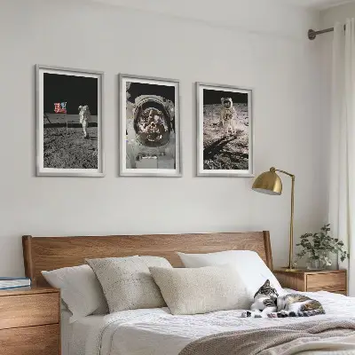 Lot de 3 tableaux pour salon représentant l'atterrissage d'astronautes de la NASA sur la Lune