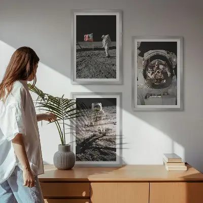 Lot de 3 tableaux pour salon représentant l'atterrissage d'astronautes de la NASA sur la Lune