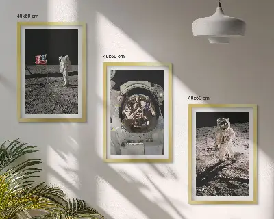 Lot de 3 tableaux pour salon représentant l'atterrissage d'astronautes de la NASA sur la Lune