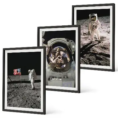 Lot de 3 tableaux pour salon représentant l'atterrissage d'astronautes de la NASA sur la Lune