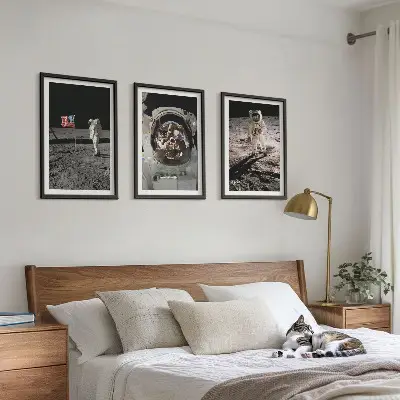 Lot de 3 tableaux pour salon représentant l'atterrissage d'astronautes de la NASA sur la Lune