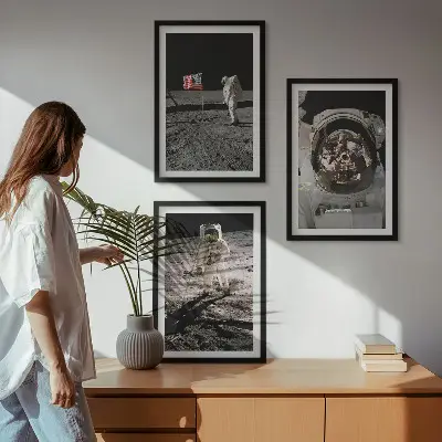 Lot de 3 tableaux pour salon représentant l'atterrissage d'astronautes de la NASA sur la Lune