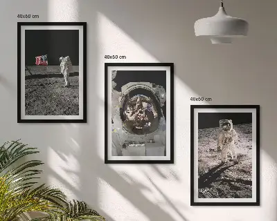 Lot de 3 tableaux pour salon représentant l'atterrissage d'astronautes de la NASA sur la Lune