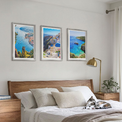 Lot de 3 tableaux pour salon Vues grecques d'Oia à Santorin