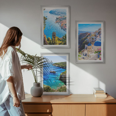 Lot de 3 tableaux pour salon Vues grecques d'Oia à Santorin