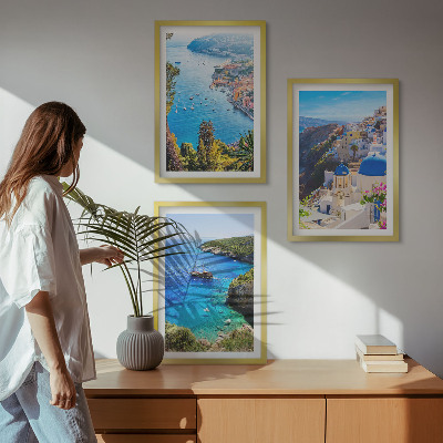Lot de 3 tableaux pour salon Vues grecques d'Oia à Santorin