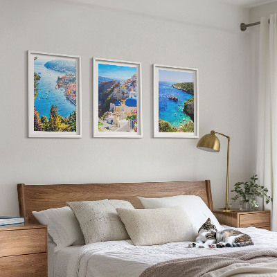 Lot de 3 tableaux pour salon Vues grecques d'Oia à Santorin