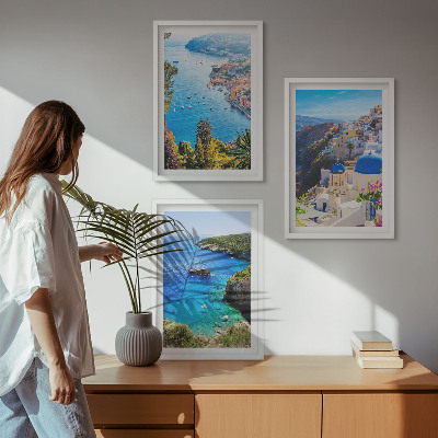 Lot de 3 tableaux pour salon Vues grecques d'Oia à Santorin