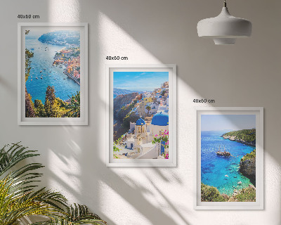 Lot de 3 tableaux pour salon Vues grecques d'Oia à Santorin