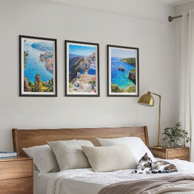 Lot de 3 tableaux pour salon Vues grecques d'Oia à Santorin