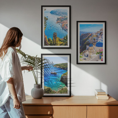 Lot de 3 tableaux pour salon Vues grecques d'Oia à Santorin