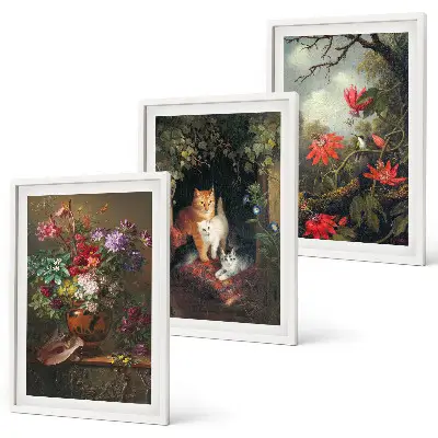 Cadre photo mural avec motifs de fleurs vintage, chats et nature