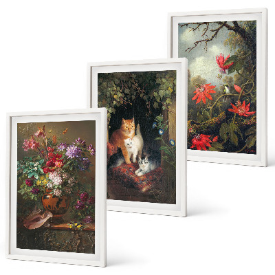 Cadre photo mural Fleurs vintage, chats, nature