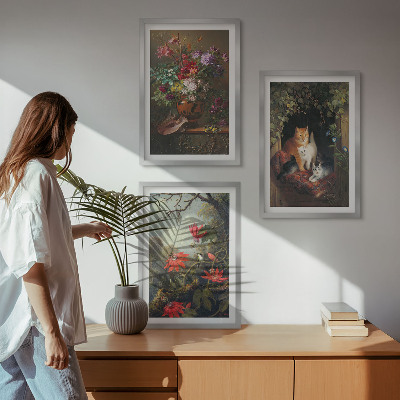 Cadre photo mural Fleurs vintage, chats, nature