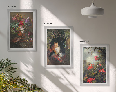 Cadre photo mural Fleurs vintage, chats, nature