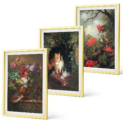 Cadre photo mural avec motifs de fleurs vintage, chats et nature