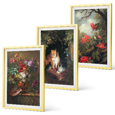Cadre photo mural Fleurs vintage, chats, nature
