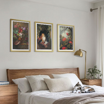 Cadre photo mural Fleurs vintage, chats, nature