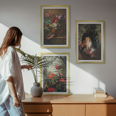 Cadre photo mural Fleurs vintage, chats, nature
