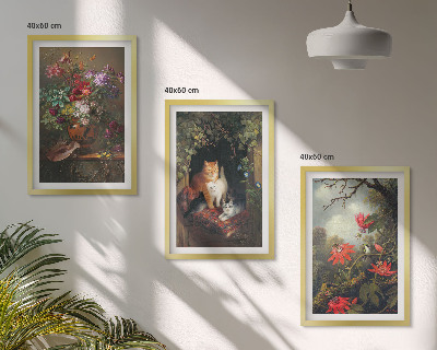 Cadre photo mural Fleurs vintage, chats, nature
