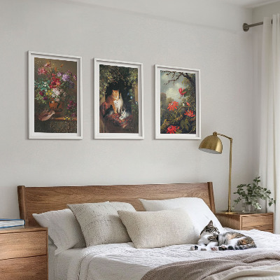 Cadre photo mural Fleurs vintage, chats, nature